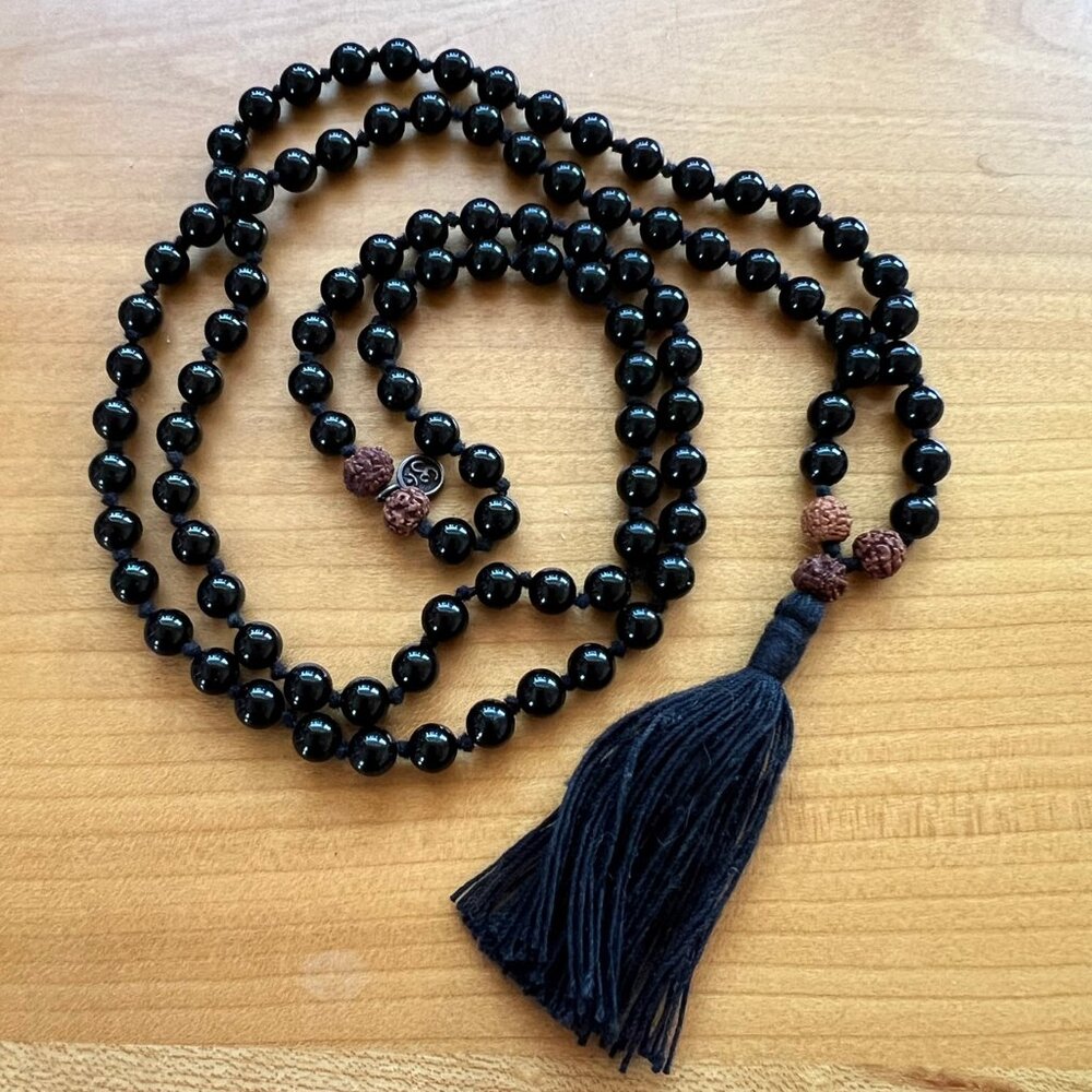 I am Fearless Black Onyx and Rudraksha Bead Mala Necklace